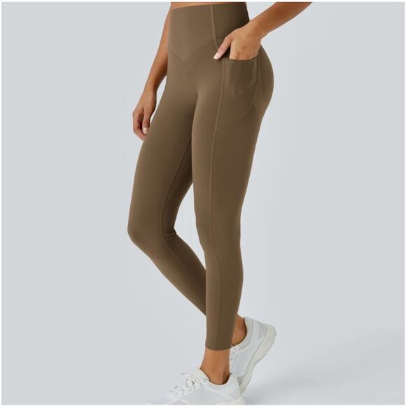 Halara Leggings Women Medium 7/8 Brown So Cinched Tummy Control Scrunch Athletic - Picture 1 of 10